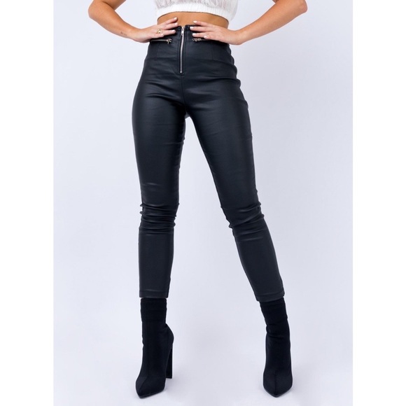 Princess Polly Pants - princess polly- black skinny leather zip up flagstaff pants